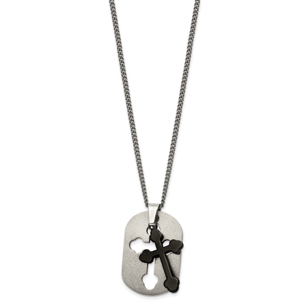 Titanium Brushed Black IP-plated Moveable Cross 22in Necklace