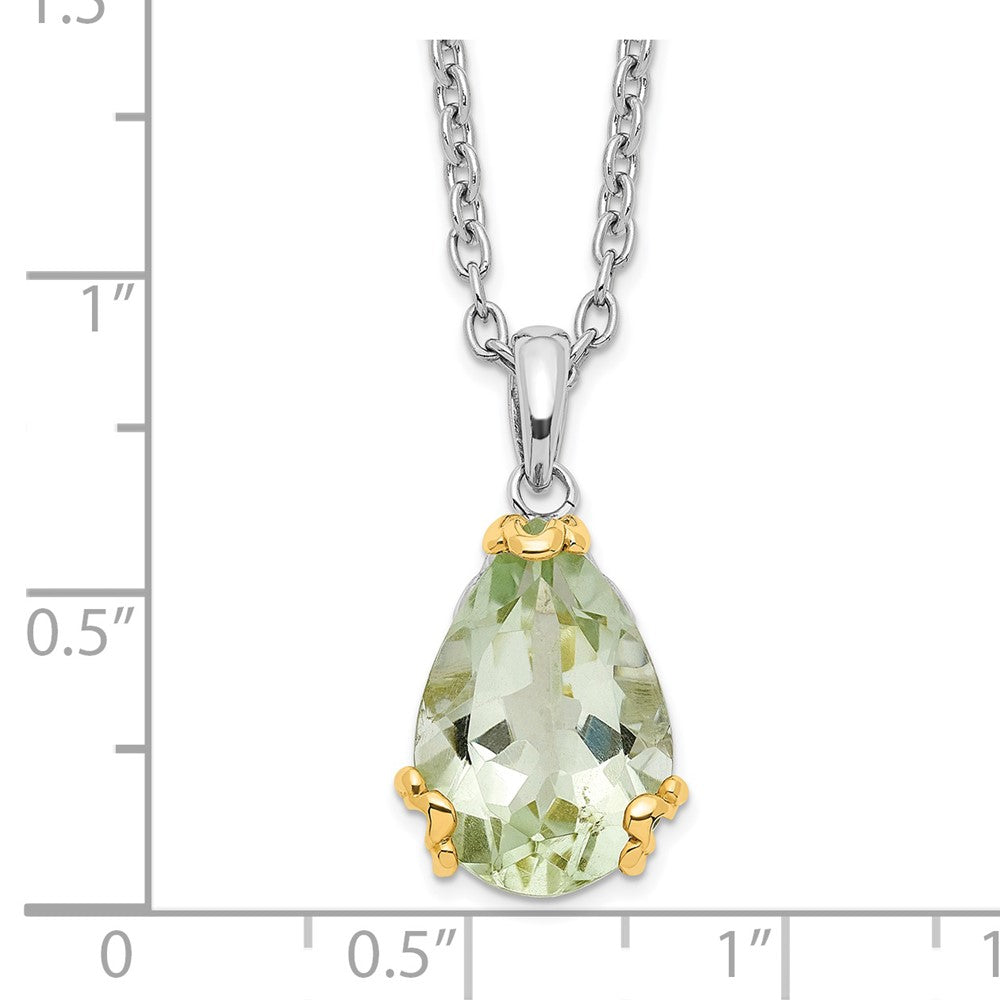 Brilliant Gemstones Sterling Silver with 14K Accent Rhodium-plated Green Quartz 18 Inch Necklace with 2 Inch Extender 18 Inches
