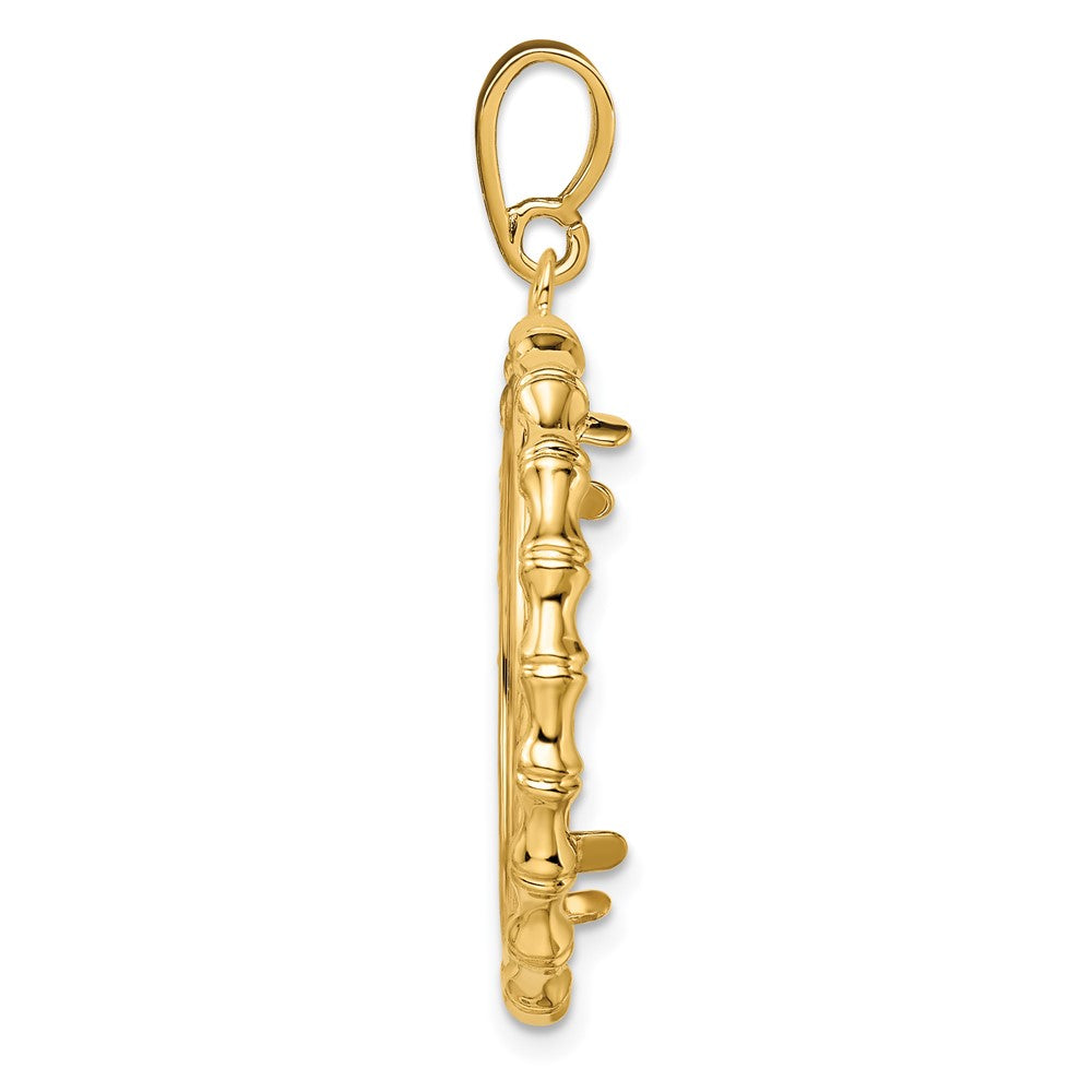 Wideband Distinguished Coin Jewelry 14k Polished Bamboo 22.0mm Prong Coin Bezel Pendant