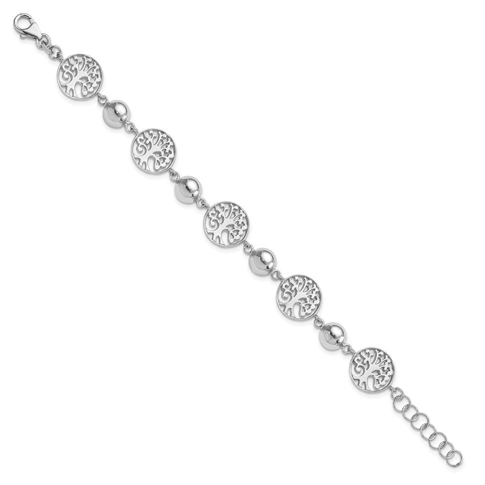 Sterling Silver Rhod-plated Round Tree and Circle w/1in ext. Bracelet 7 inches