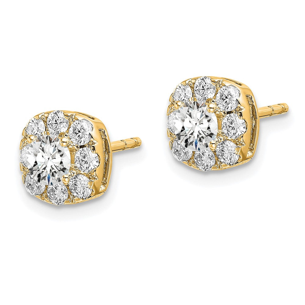 14k 1 carat Lab Grown Diamond VS/SI+ G+ Complete Cushion Halo Post Earrings
