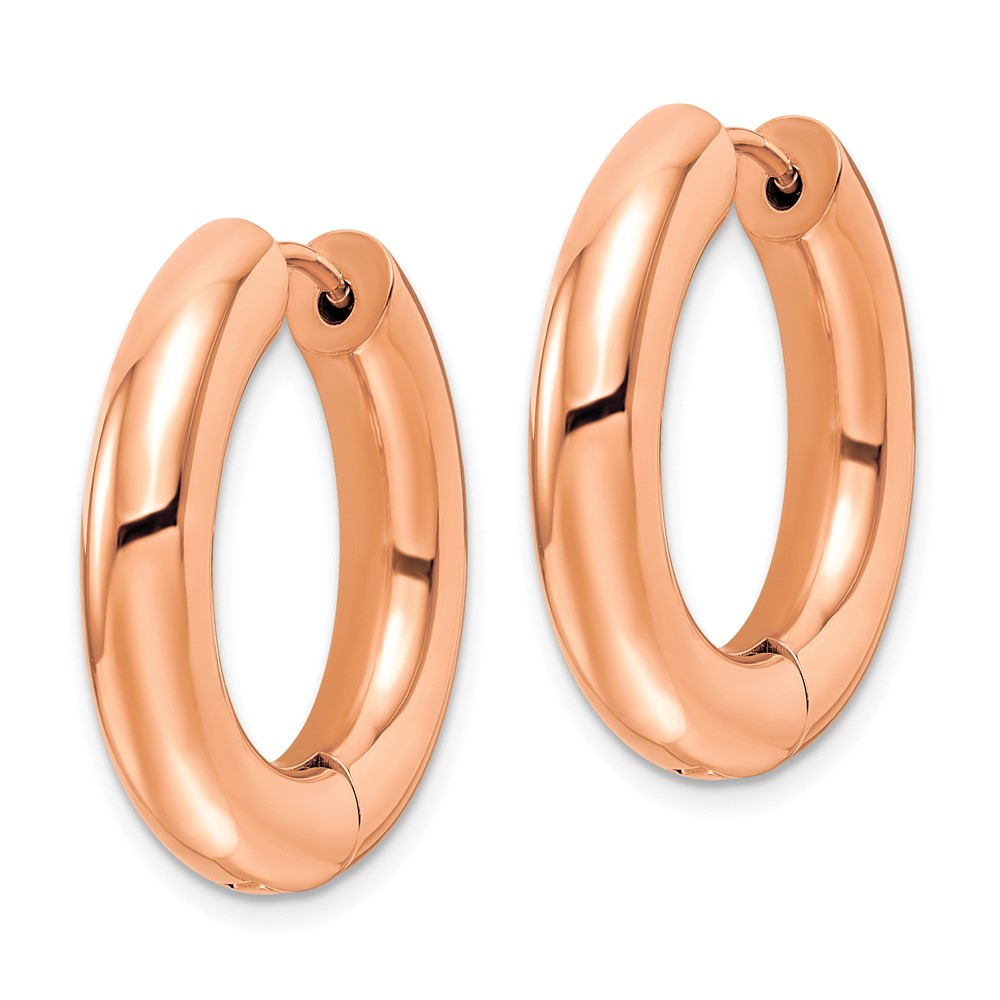 Stainless Steel Polished Rose IP-plated 5mm Hinged Hoop Earrings