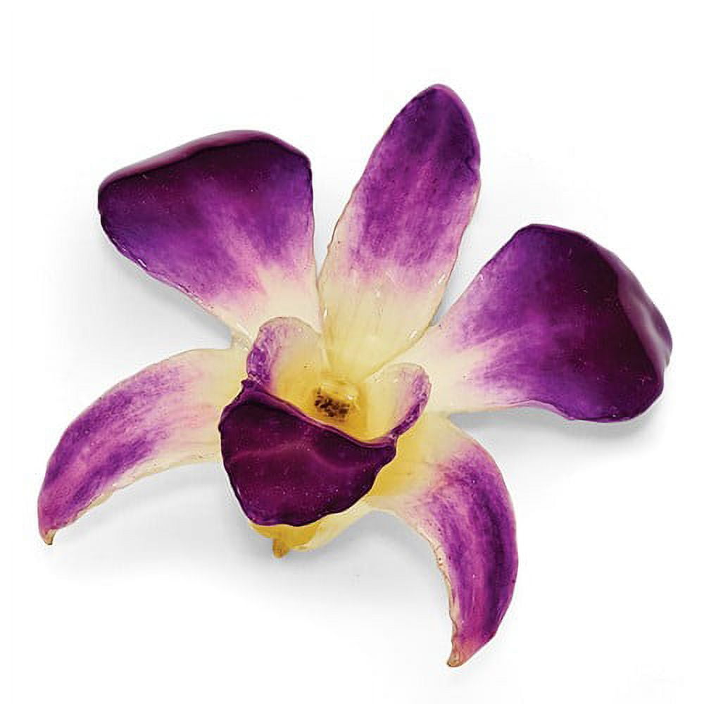Lacquer Dipped Purple/White Dendrobium Orchid Pin