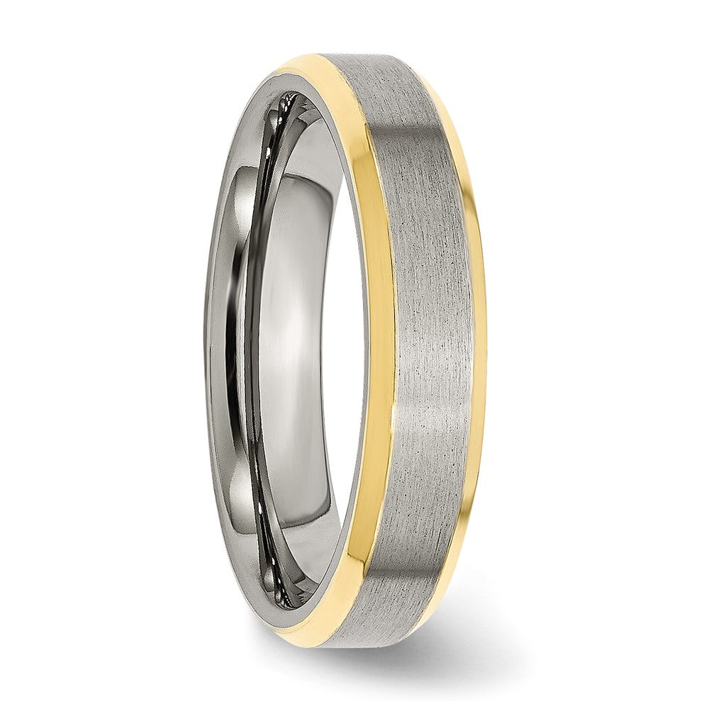 Stainless Steel Brushed/Polished Yellow IP-plated 5mm Beveled Edge Band Size - 8