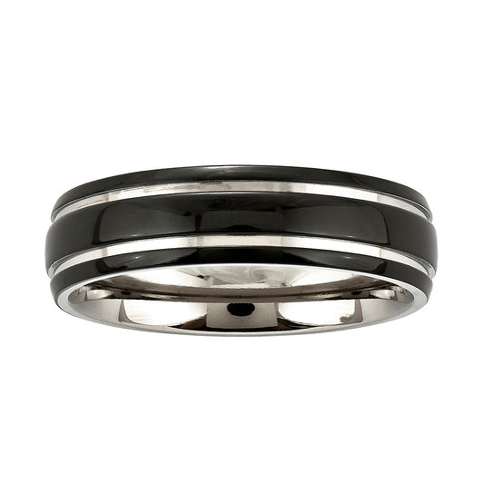 Titanium 6 mm Black Ion Plated w/Silver Stone Accent Stripes Comfort Fit Ba