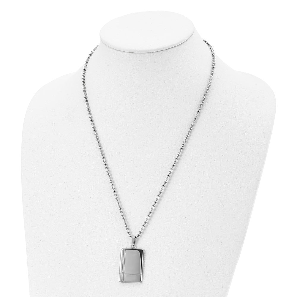 Stainless Steel Polished with CZ 22in Dog Tag Necklace