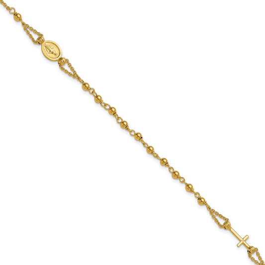 14K Polished Diamond-cut / Beaded Religious Rosary Style Bracelet