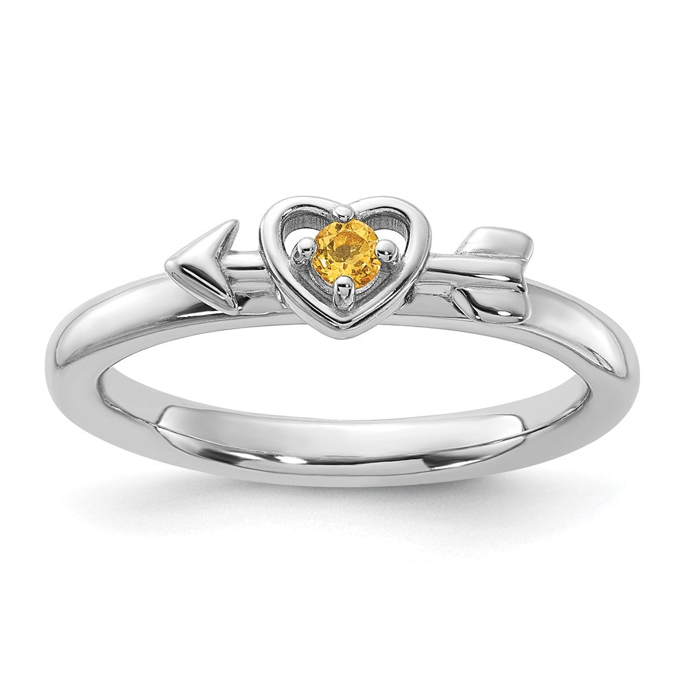 Sterling Silver Stackable Expressions Rhodium-plated Citrine Heart with Arrow Ring Size -7