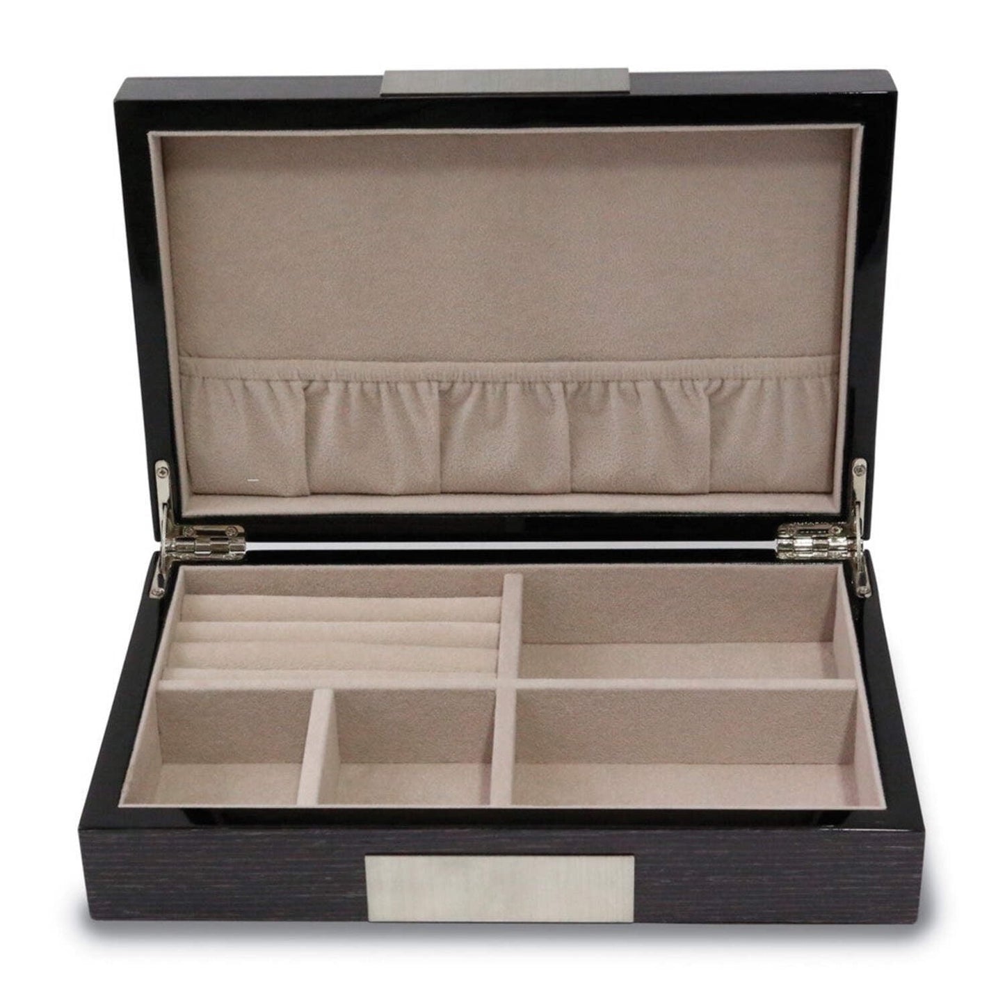 Lacquered Grey Finish with Metal Accent Wooden Valet Jewelry Box