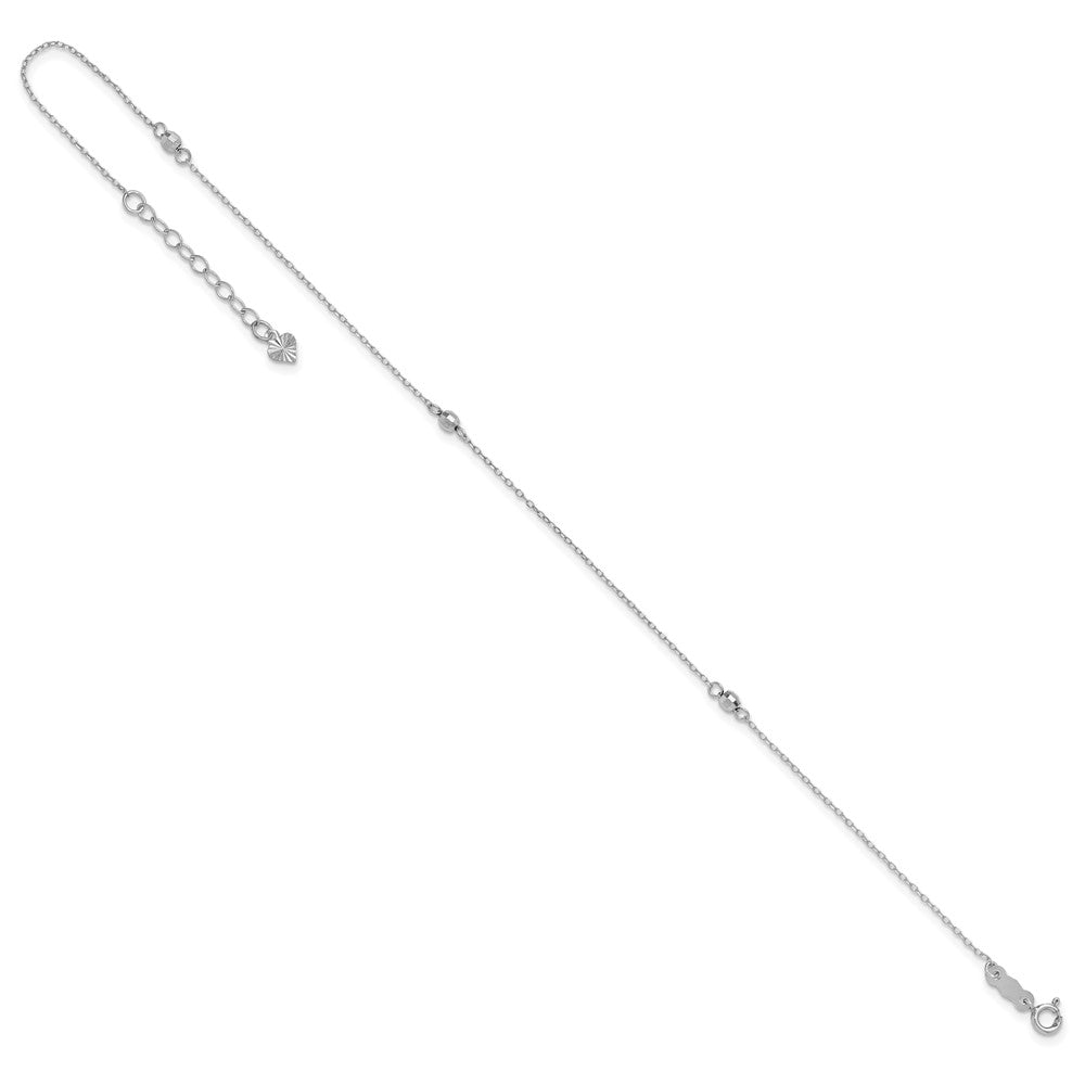 14K White Gold Mirror Beaded 9in Plus 1in ext. Anklet 9 inches