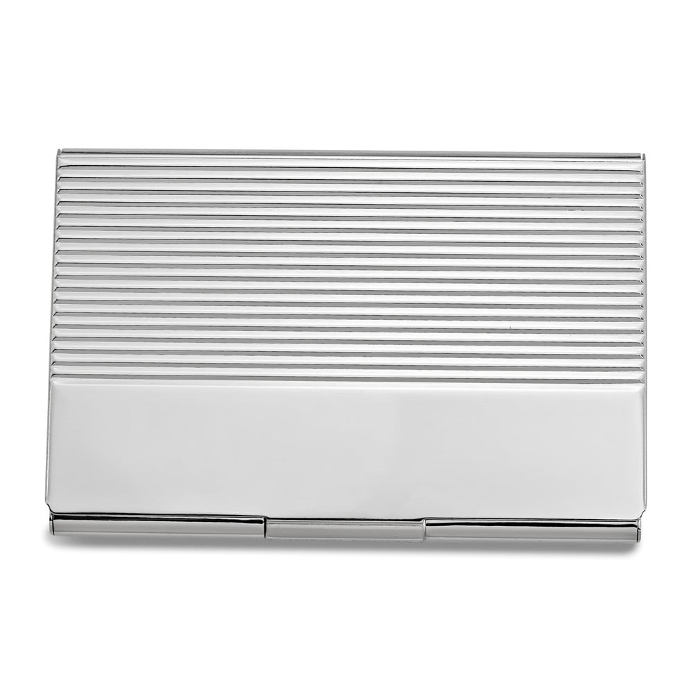 Nickel-plated Ribbed Business Card Case - Engravable Personalized Gift Item