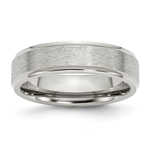Stainless Steel Polished w/Satin Center 6mm Ridged Edge Band Size - 10