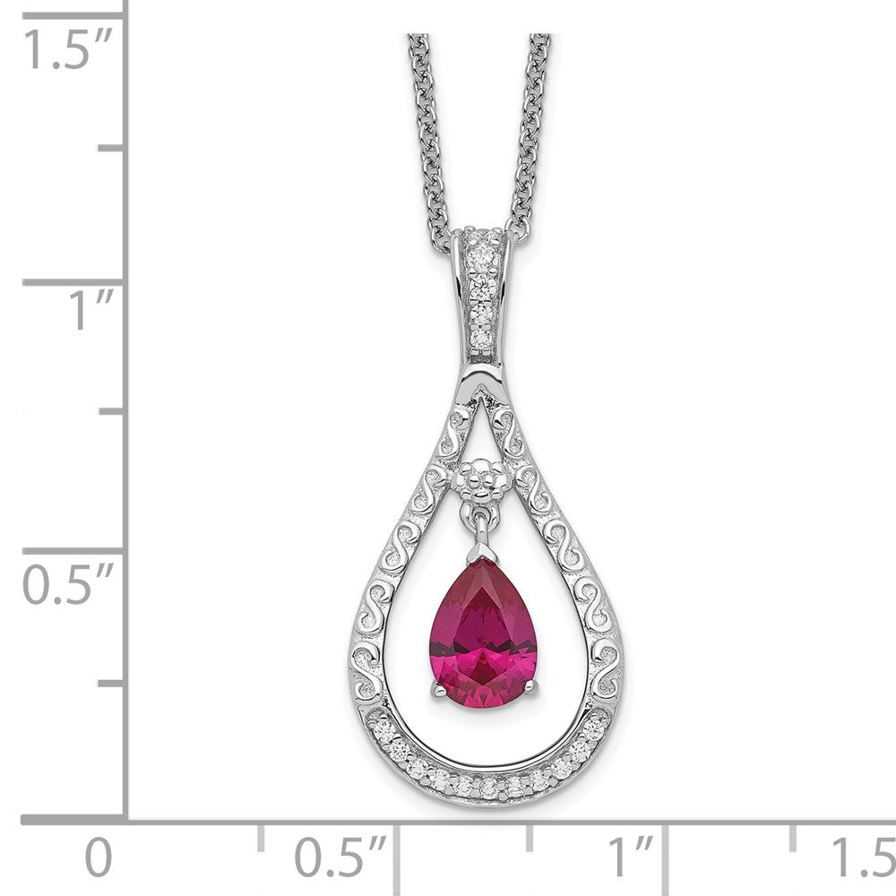 Sentimental Expressions Sterling Silver Rhodium-plated July CZ Stone Never Forget Tear 18in Birthstone Necklace 18 Inches