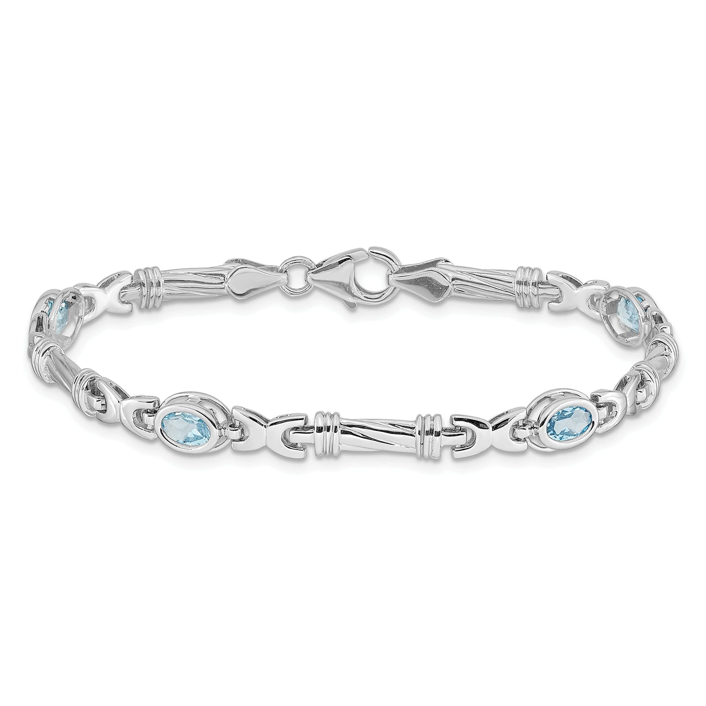 14k White Gold Complete Oval Swiss Blue Topaz Fancy Link 7 inch Bracelet