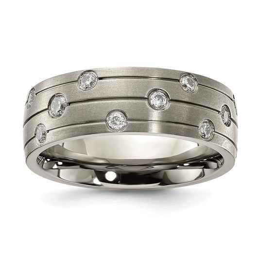 Titanium Brushed with CZ 8.00mm Band Size - 8