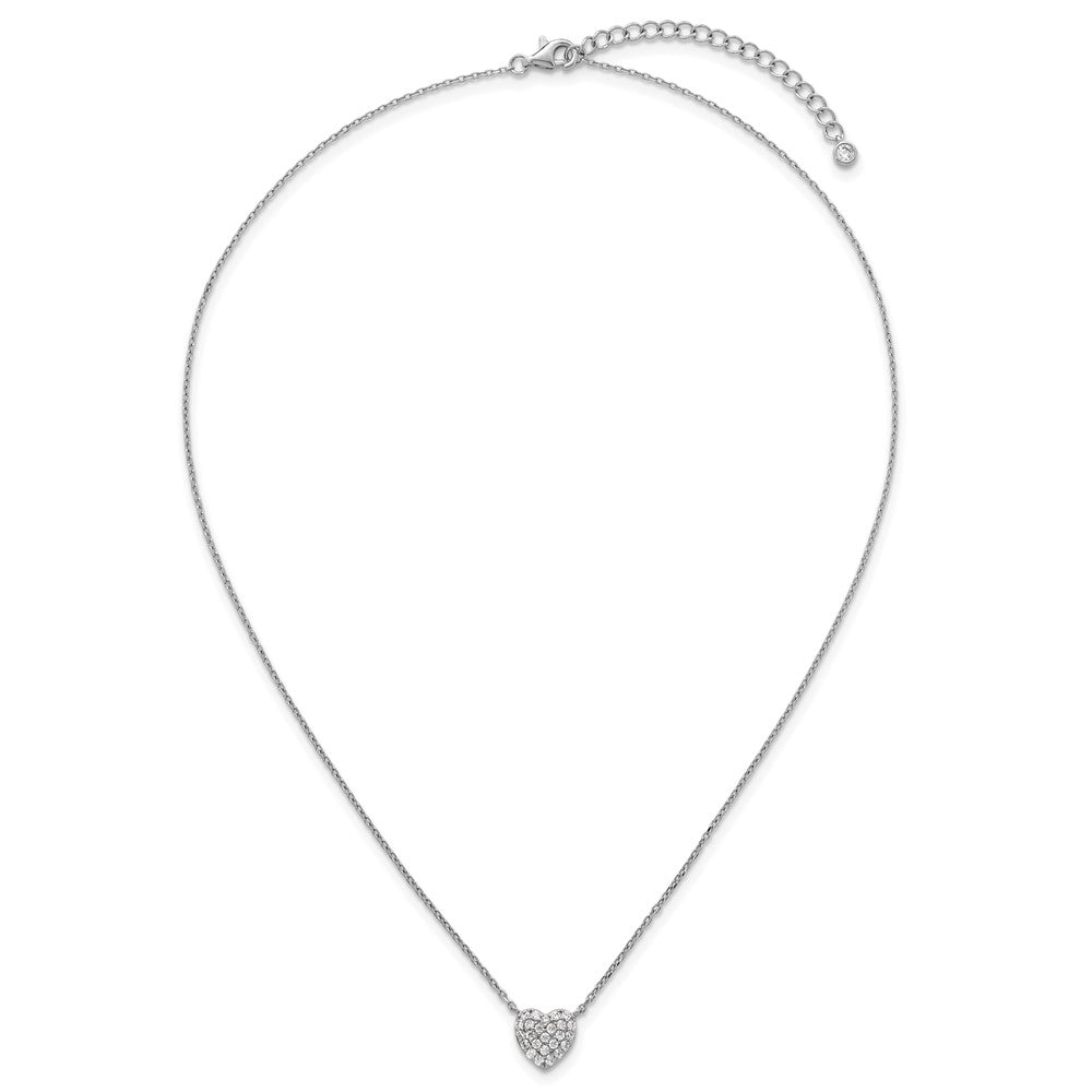 Sterling Silver Rhodium-plated Polished Pave CZ Heart 16 Inch with 2 Inch Extension Necklace 16 Inches