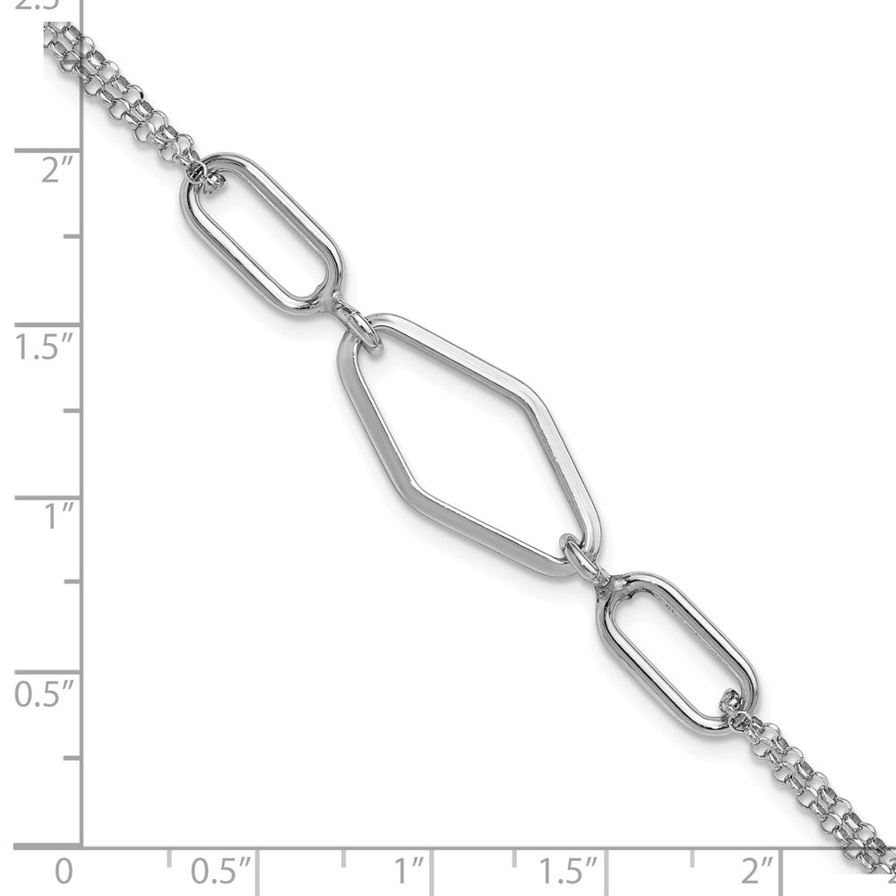 SS RH-plat Polish/Dia-cut Fancy 2-strand w/.75in ext. Bracelet 7.5  inches