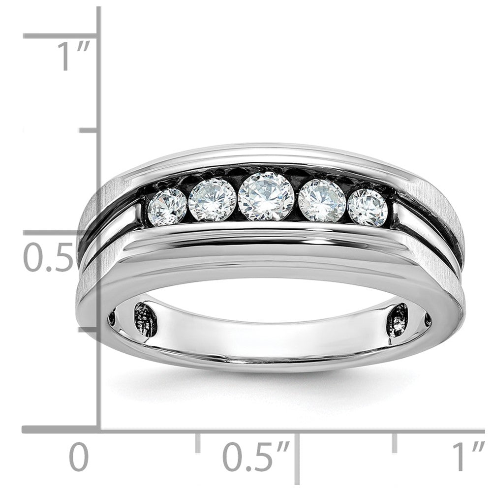 IBGoodman 14k White Gold with Black Rhodium Men's Polished Satin and Grooved 5-Stone 1/2 Carat AA Quality Diamond Ring