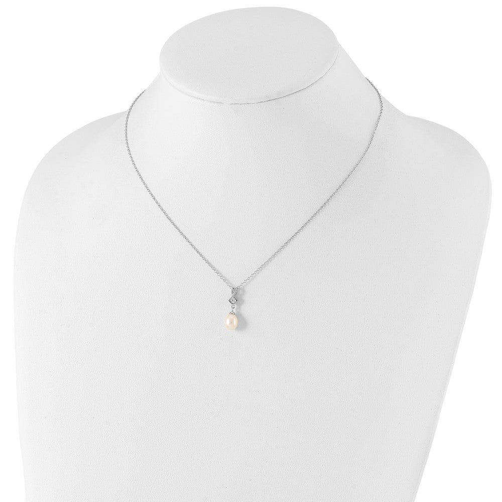 Sterling Silver Rhodium-plated 6-7mm White Teardrop Freshwater Cultured Pearl and CZ 17 inch Necklace 17 Inches