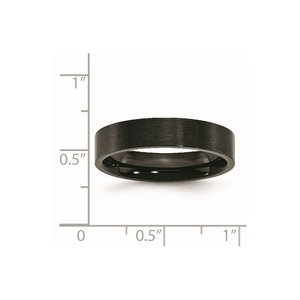 Stainless Steel 5mm Black IP-plated Brushed Flat Band Size - 11