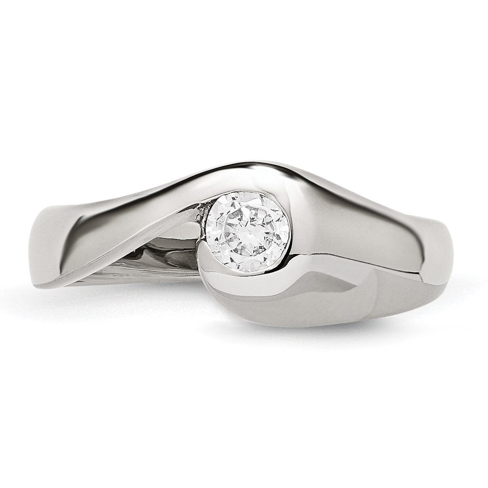 Stainless Steel Polished CZ Ring Size - 7