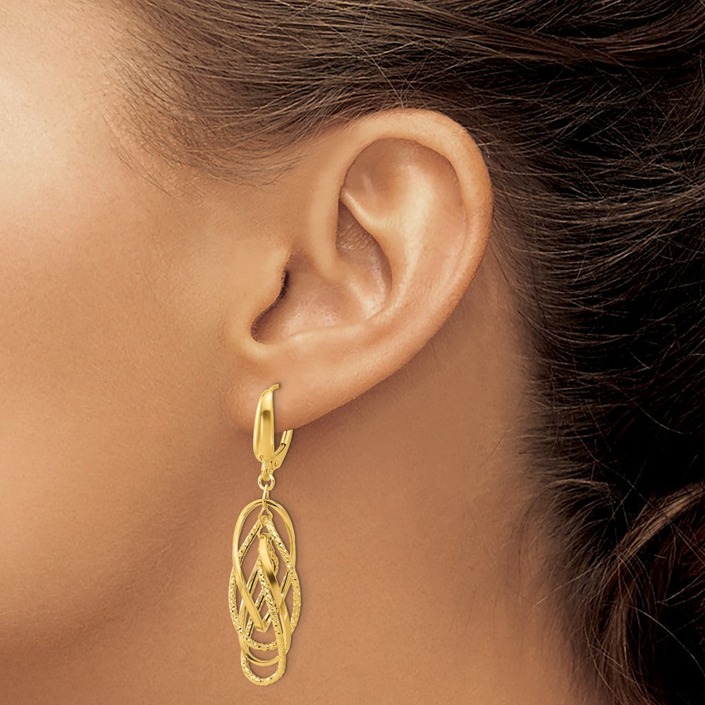 14K Polished and Textured Ovals Dangle Earrings