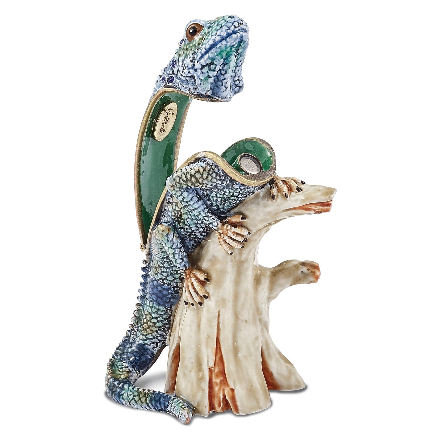 Bejeweled Iguana on Branch Trinket Box with Charm Pendant