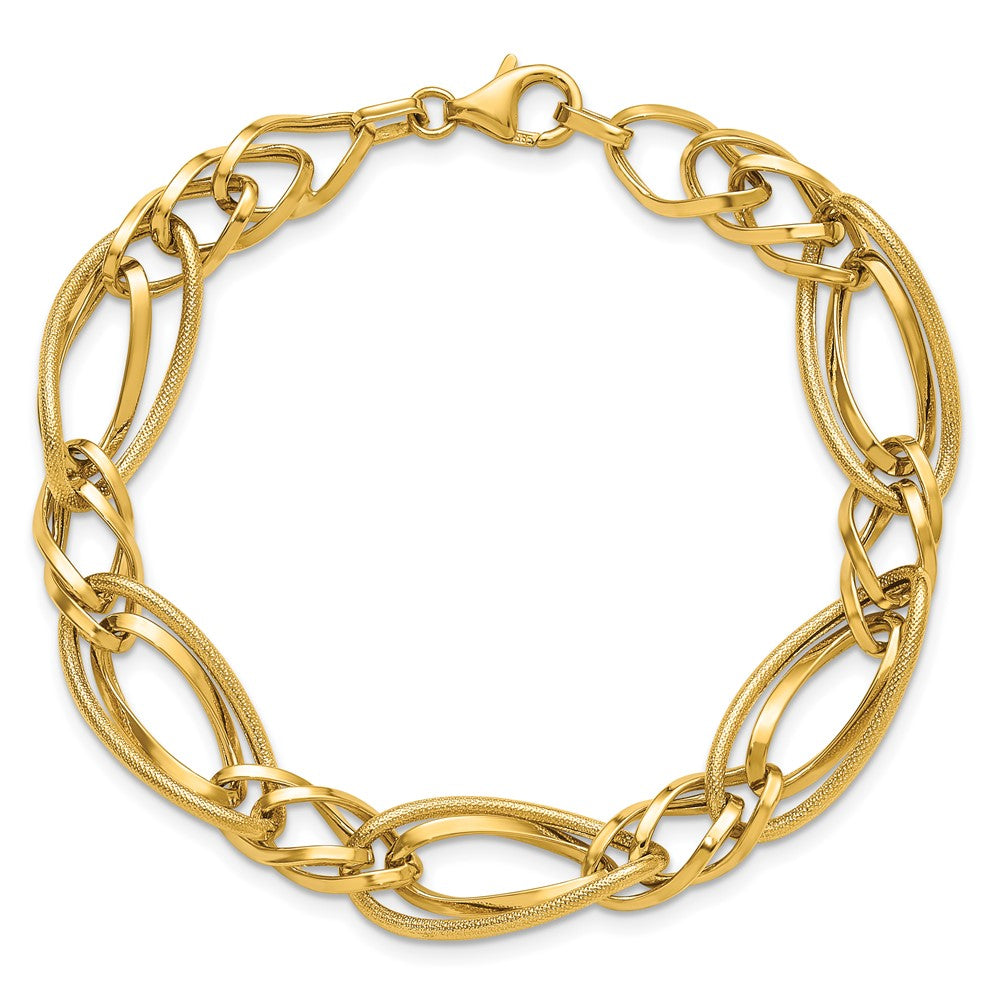 14K Polished and Textured Fancy Link Bracelet 7.5  inches