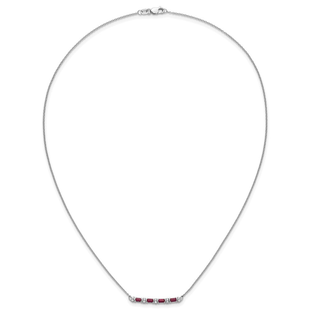 14k White Gold Ruby and Diamond 18in. Bar Necklace