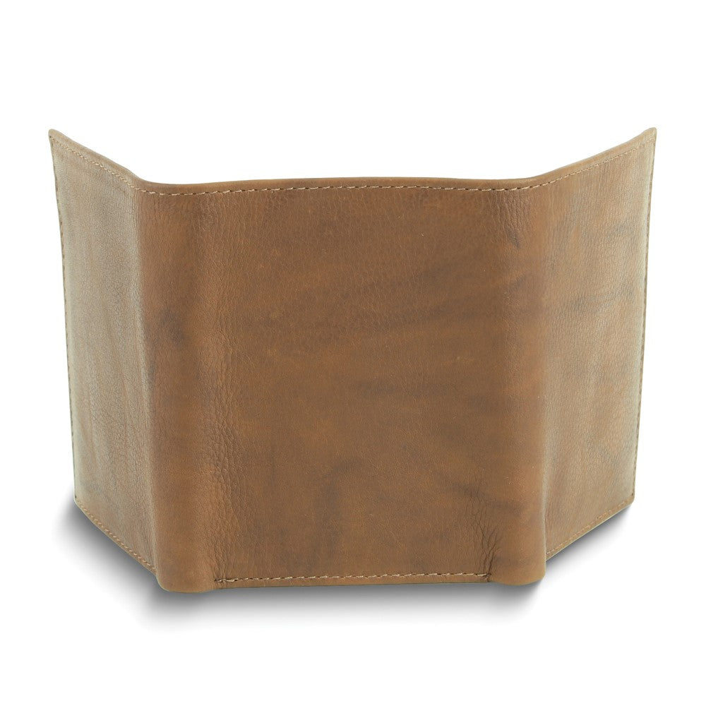 Tan Calf Skin Leather RFID Blocking 6-Slot Trifold Wallet with ID Window