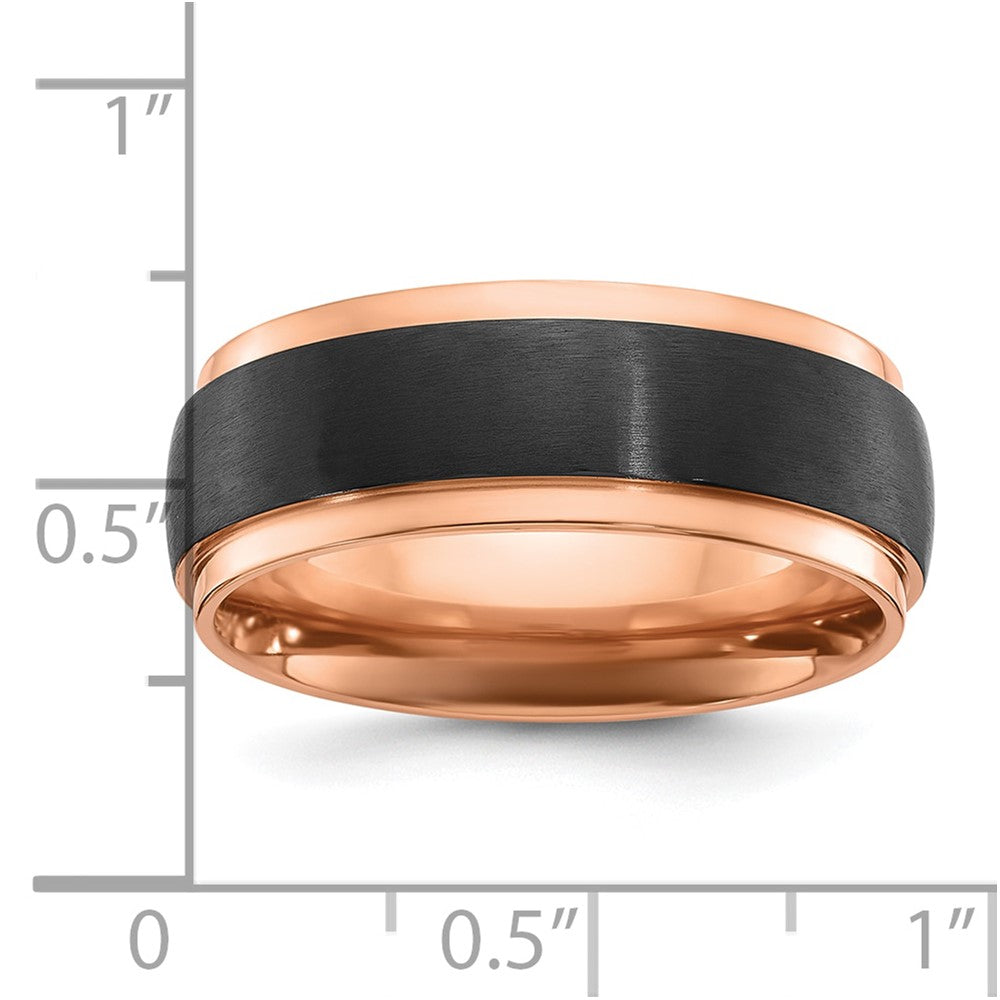 Chisel Black Zirconium Brushed and Polished Rose IP-plated 8mm Band Size - 8.5