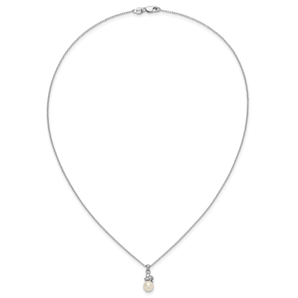 Sterling Silver Rhodium-plated 6-7mm White Button Freshwater Cultured Pearl and CZ 17 inch Necklace 17 Inches