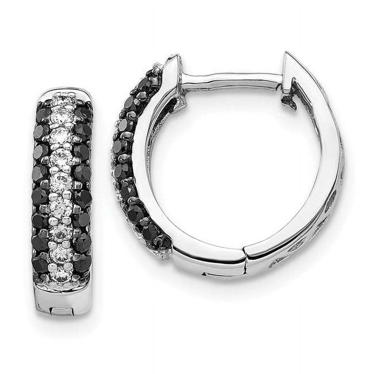 14K White Gold White & Black Diamond Hinged Hoop Earrings