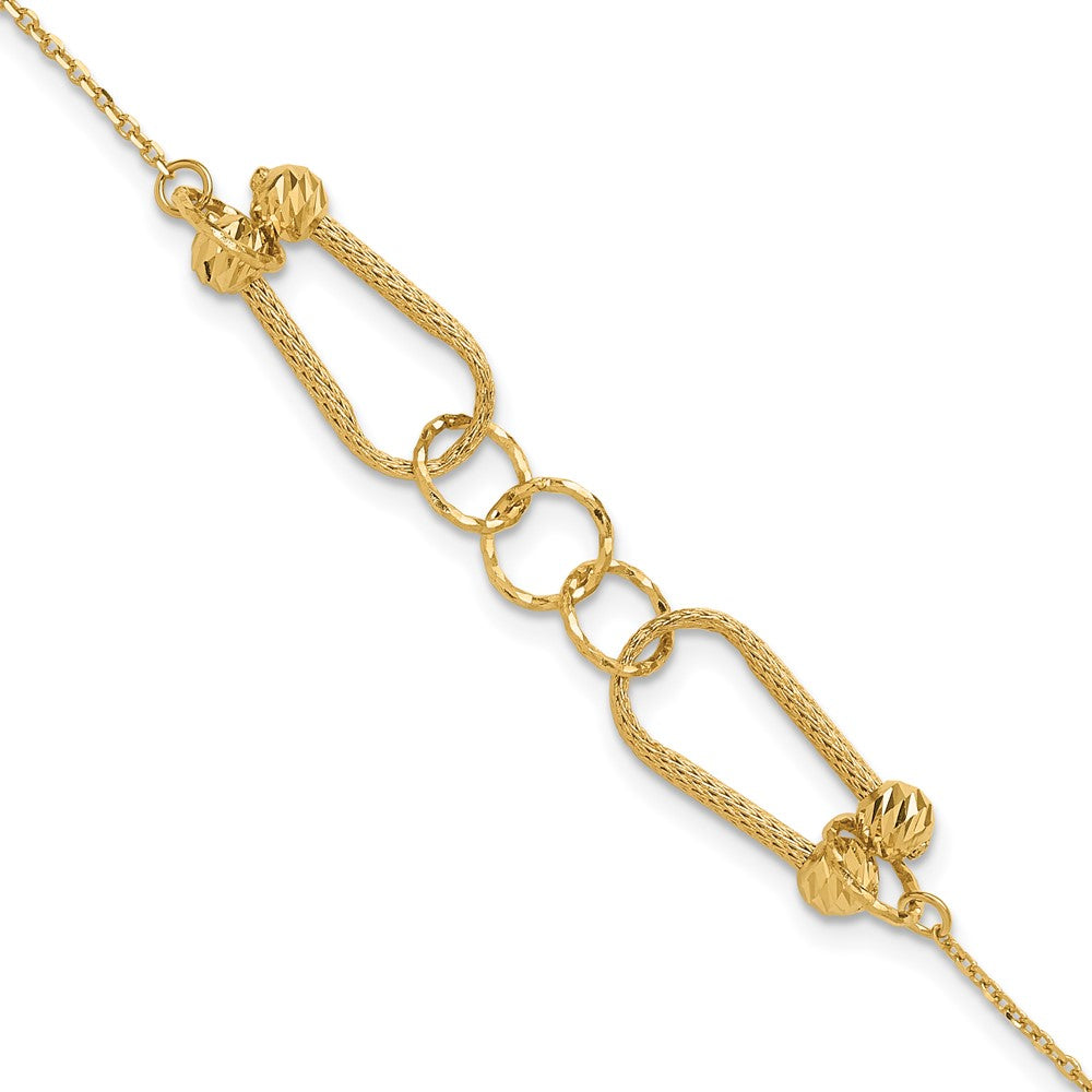 14K Polished and Diamond-cut Fancy Link with 1in ext. Bracelet 8  inches
