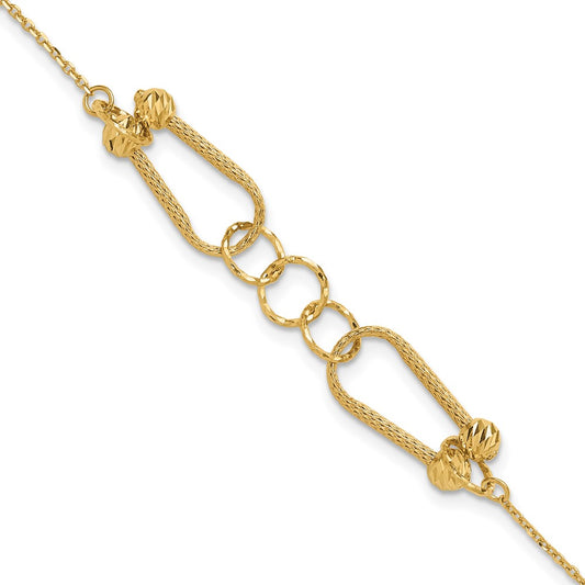 14K Polished and Diamond-cut Fancy Link with 1in ext. Bracelet 8  inches