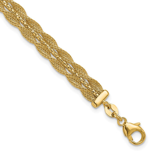 14K Polished/Textured and Diamond-cut Bracelet 7.5  inches