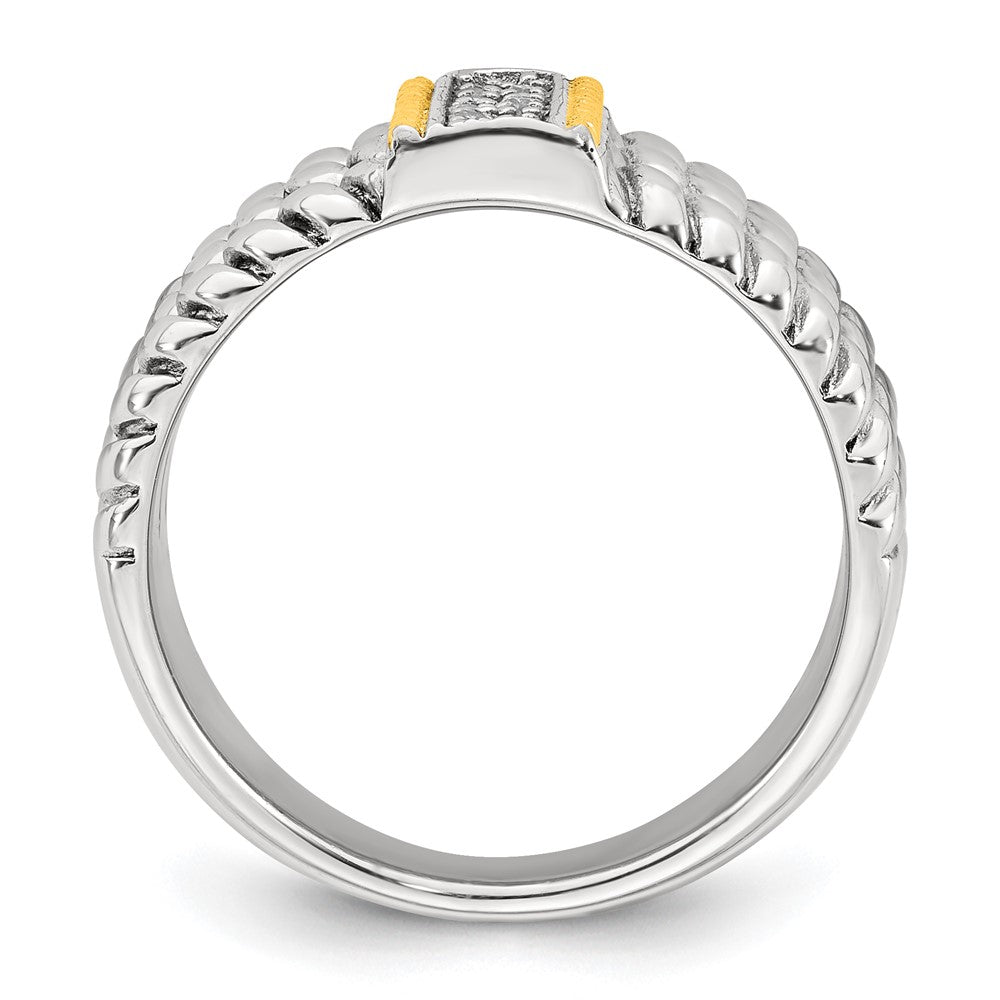 Sterling Silver with 14k Accent Antiqued Polished CZ Triple Twisted Ring