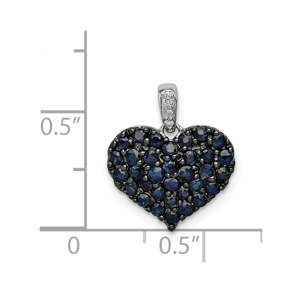 Sterling Silver Rhodium Diam. & Sapphire Heart Pendant