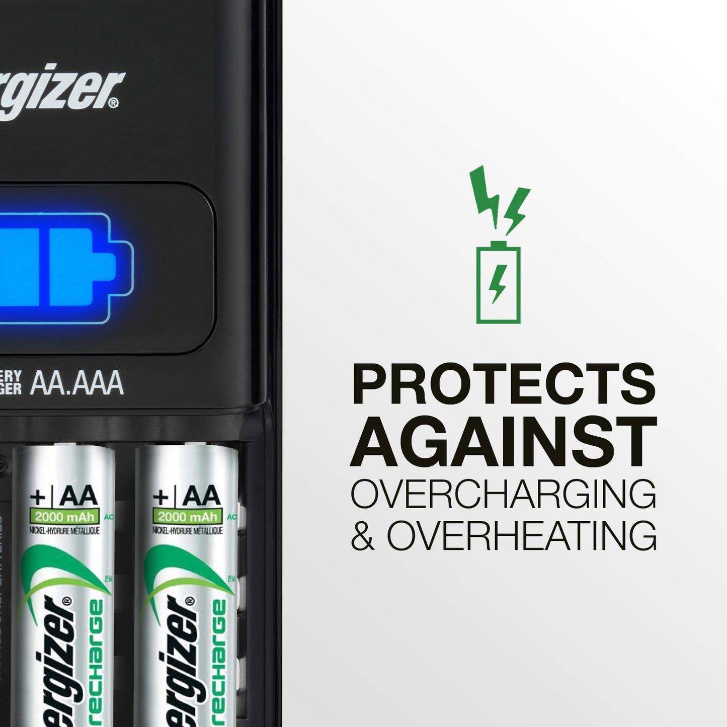 ENERGIZER EVECH1HRWB4 Recharge 1 Hour Charger, AA or AAA NiMH Batteries, 3 per Carton