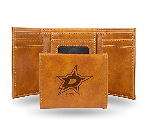 Hockey Rico Industries Dallas Stars Brown Laser Engraved Trifold Laser Engraved Tri-Fold Wallet - Men's Accessory