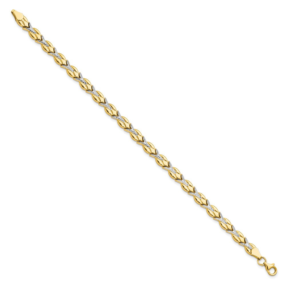 10k w/White Rhodium Polished/Diamond-cut Bracelet 7.5  inches