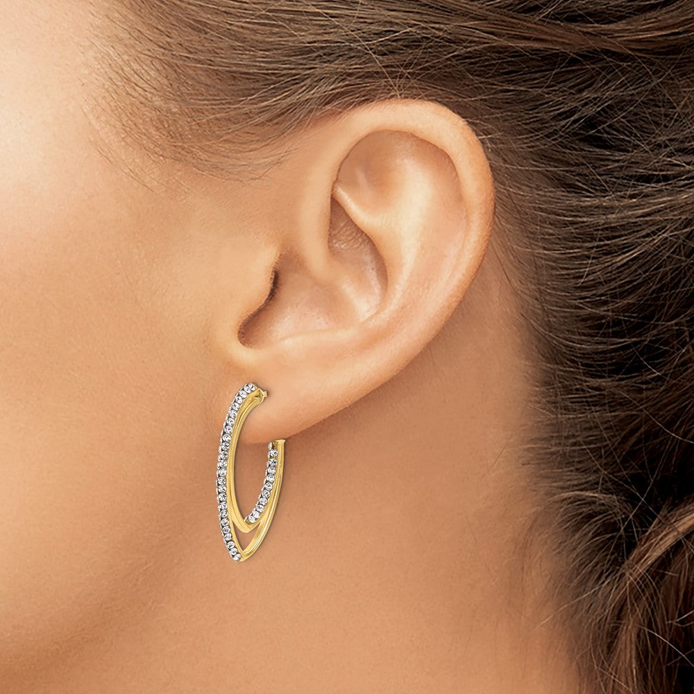 14K Polished Crystal J-Hoop Post Earrings