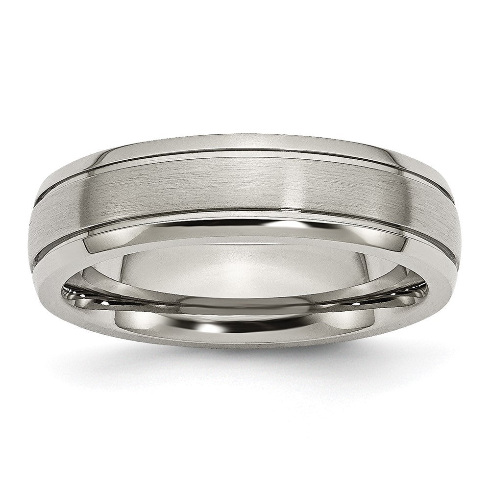 Titanium Brushed and Polished 6mm Grooved Edge Band Size - 8.5
