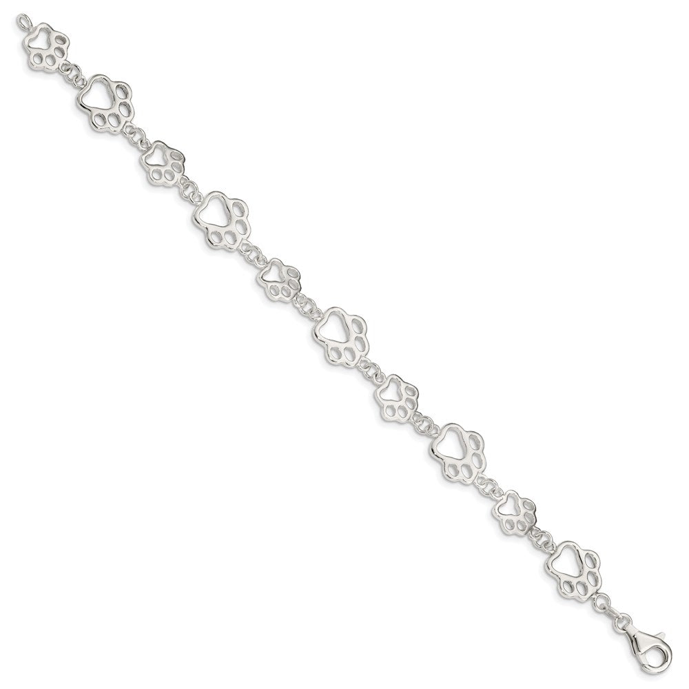 Sterling Silver Polished Paw Print Bracelet 7.5 inches
