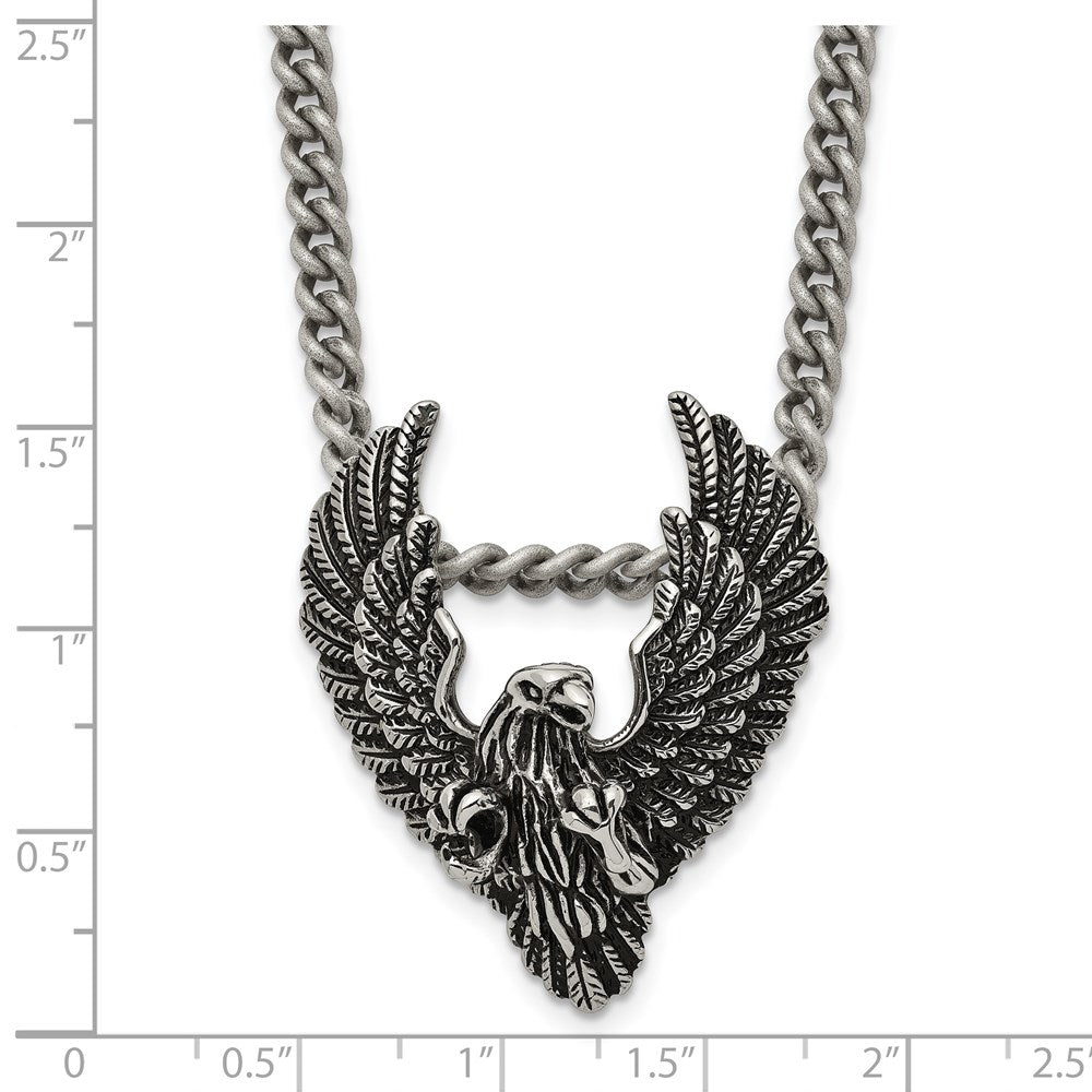 Stainless Steel Antiqued and Polished Eagle 24in Necklace