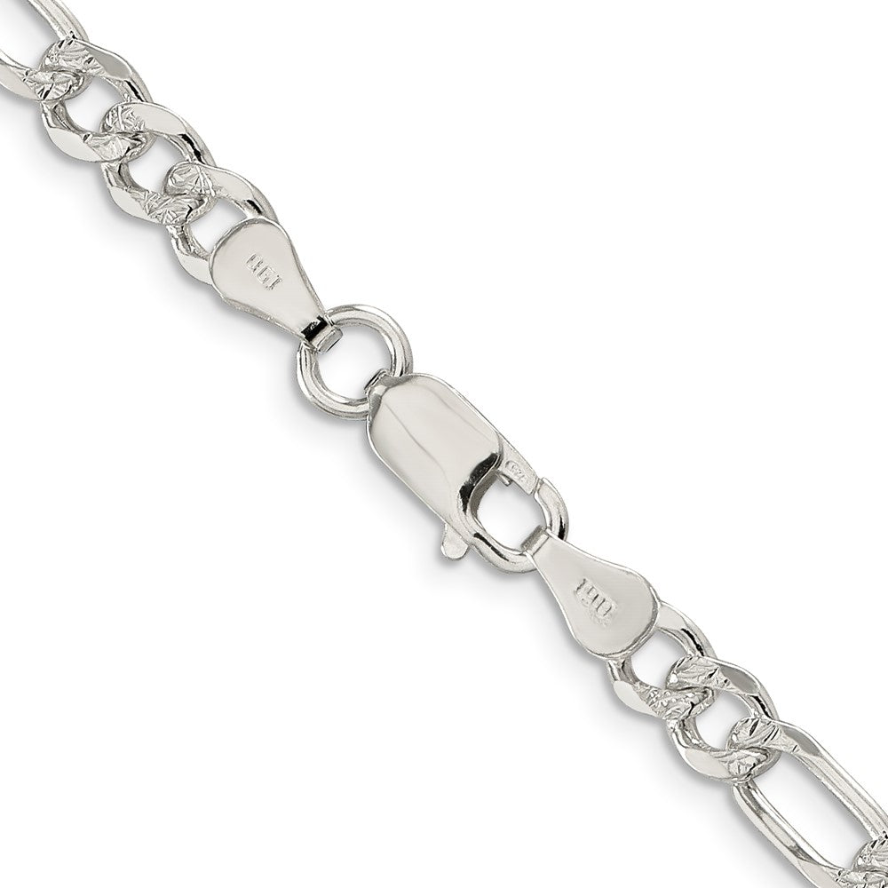 Sterling Silver 5.5mm Pav‚ Flat Figaro Chain 18 Inches
