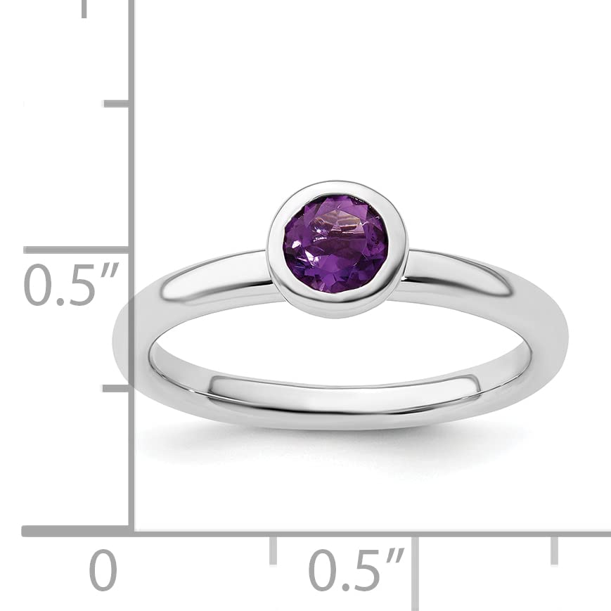Sterling Silver Stackable Expressions Low 5mm Round Amethyst Ring Size -8