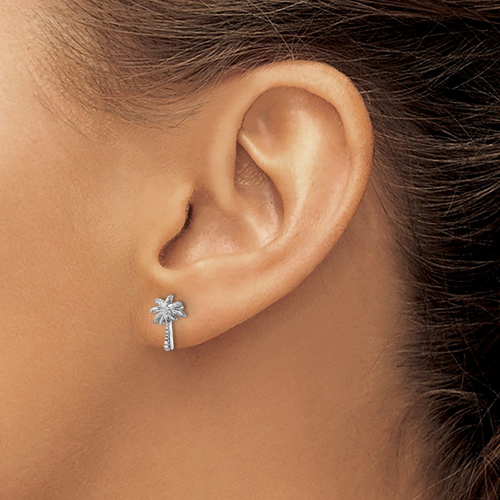 Sterling Silver Rhodium-plated Polished Palm Tree Post Earring