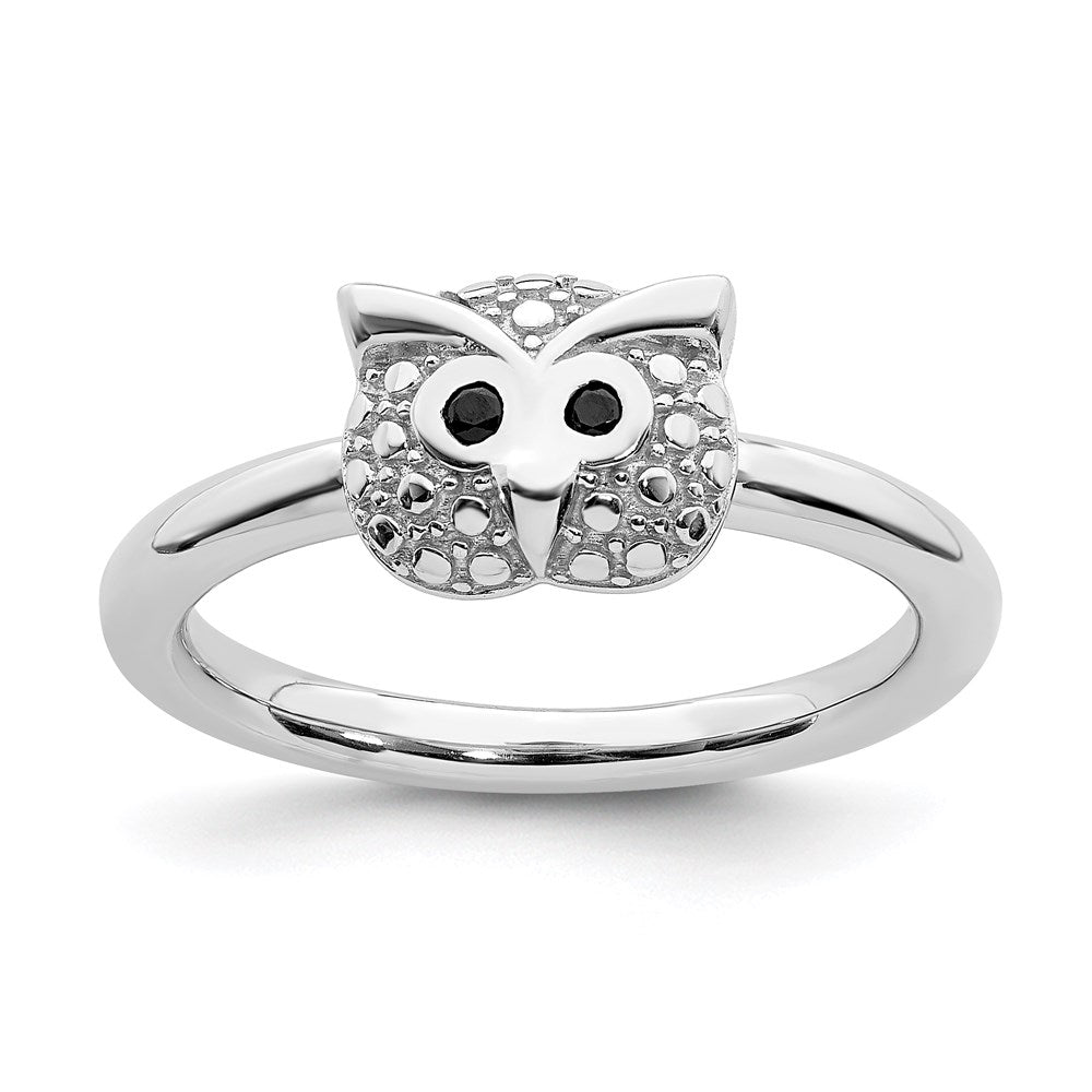 Sterling Silver Stackable Expressions Polished Onyx Owl Ring Size -7
