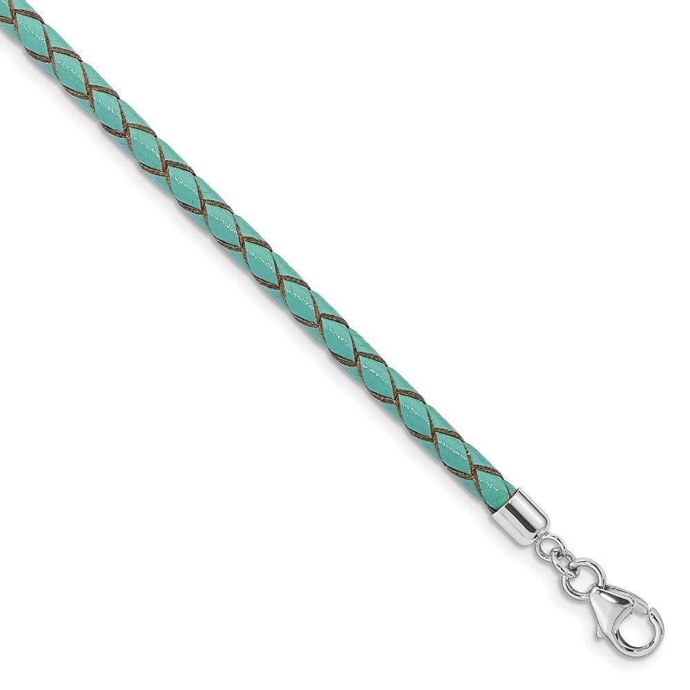 Sterling Silver Reflections Teal Leather Rhodium-plated 14 inch with a 2 inch extention Choker/Wrap Bracelet 14 inches